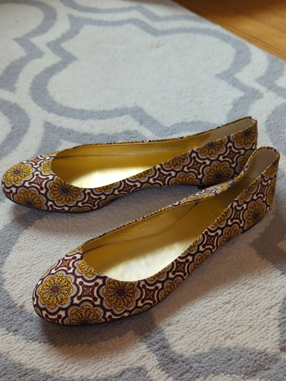J. Crew Floral Medallion Ballet Flats in Gold and Brown